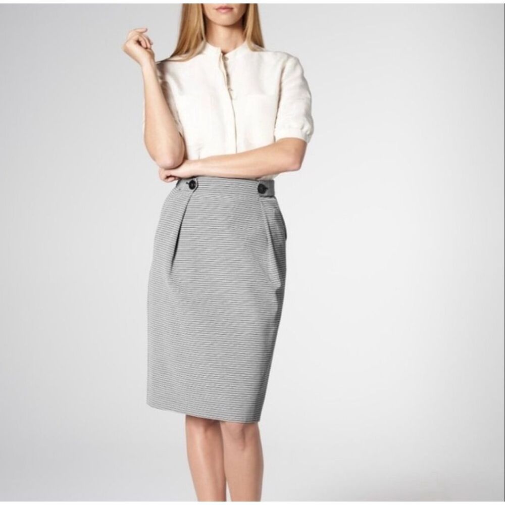 L.K. Bennett Mableen Stripe Pencil Skirt US 6 Black White Career